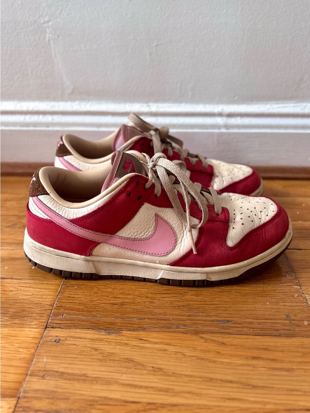 Nike Dunk Low PRM "Bacon" - Pink and Red colorway